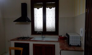 Kühlschrank, Mikrowelle, Herdplatte, Kochgeschirr/Geschirr/Besteck