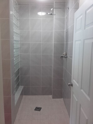 Hair dryer, towels, toilet paper