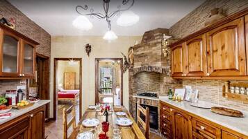 Fridge, microwave, oven, espresso maker