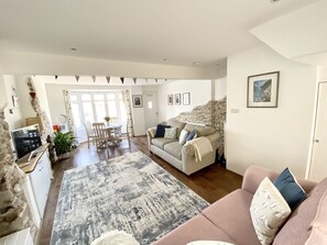 TV connectée, cheminée, Netflix, livres