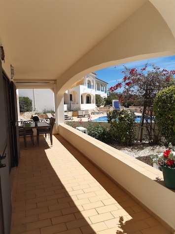 Private balcony with views over the pool.