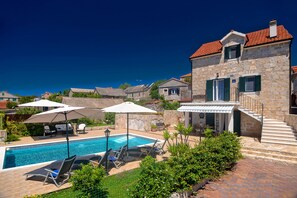 Outdoor pool, a heated pool - VILLA NIKOLA 100 YEAR OLD STONE RENOVATED VILLA WITH  HEATED POOL (Šolta)