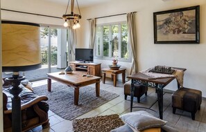 Una televisión, una chimenea, un reproductor de DVD, libros