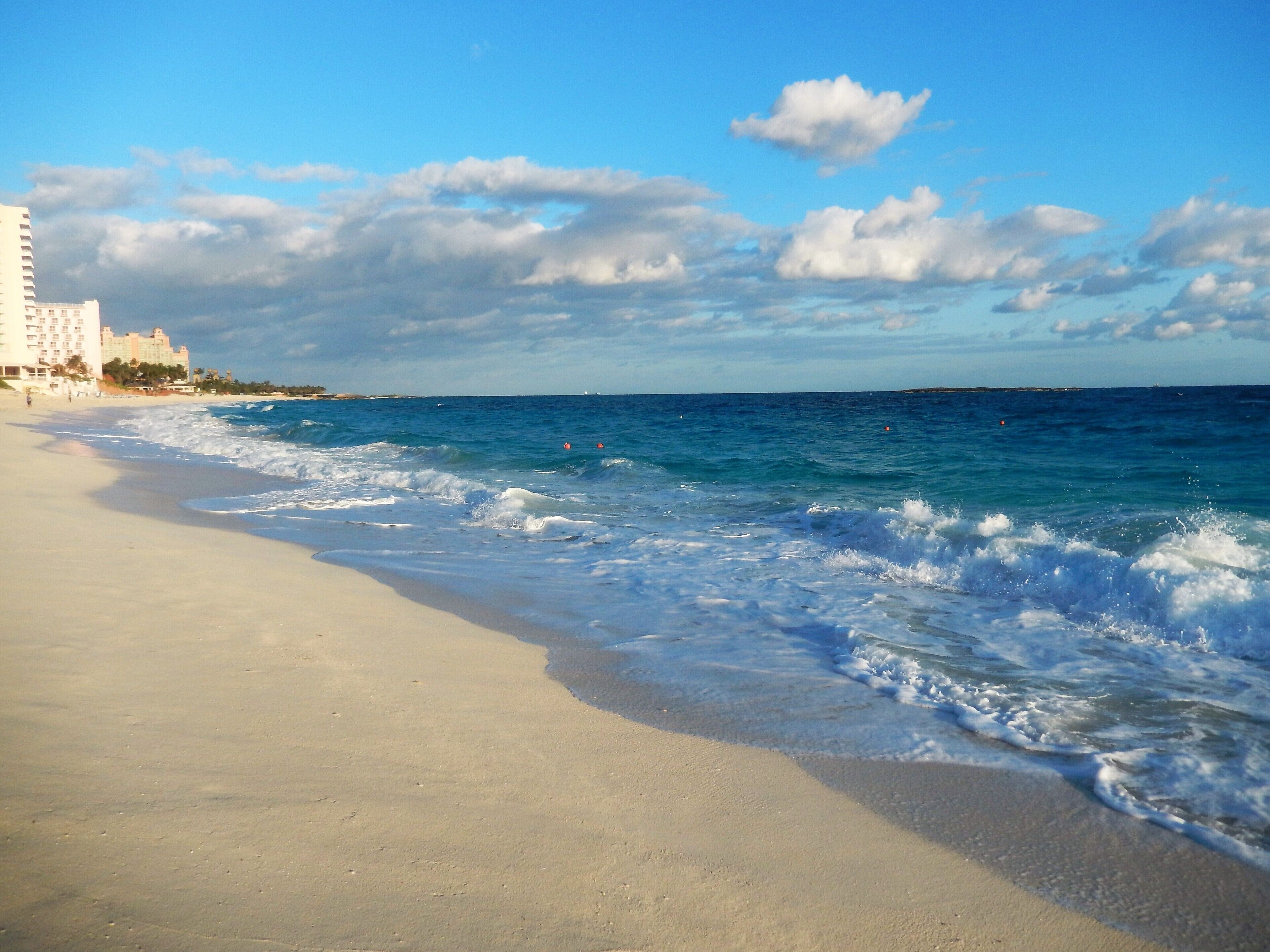 On the beach, sun-loungers, beach towels