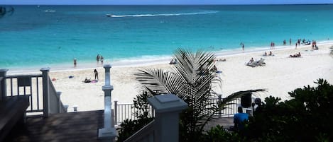 On the beach, sun-loungers, beach towels