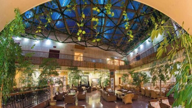 A spacious indoor area with multiple levels, featuring wooden furniture and potted plants. - Cangshan Hotel (DALI)
