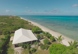 On the beach, sun loungers, beach towels