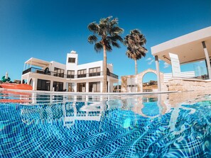 Outdoor pool - Secluded large 2 bedroom villa with great sea views in around the farmlands. (Peyia)