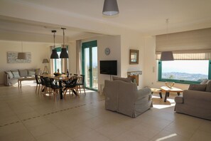 Smart TV, fireplace, DVD player, books