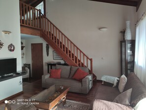 Älytelevisio, takka, kirjoja