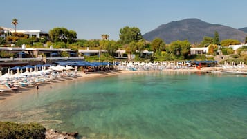 Beach nearby, sun-loungers, beach umbrellas, beach volleyball