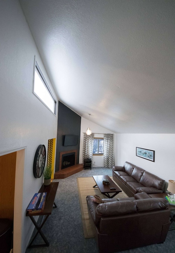 TV, fireplace, DVD player, foosball