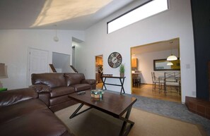 TV, fireplace, DVD player, foosball