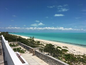 On the beach, sun loungers, beach towels