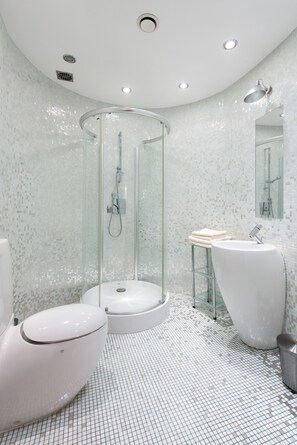 Tina, secadora de cabello, bidet, toallas 