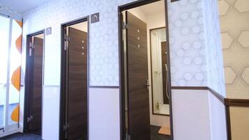 Shower, free toiletries, hair dryer, slippers