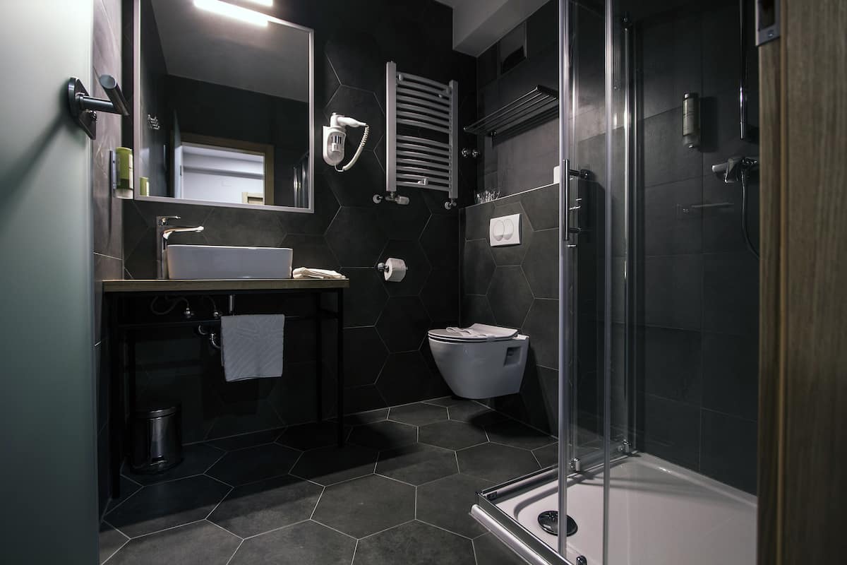 superior double or twin room, terrace | bathroom amenities | shower, free toiletries, hair dryer, towels