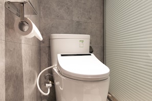 Shower, eco-friendly toiletries, hair dryer, slippers