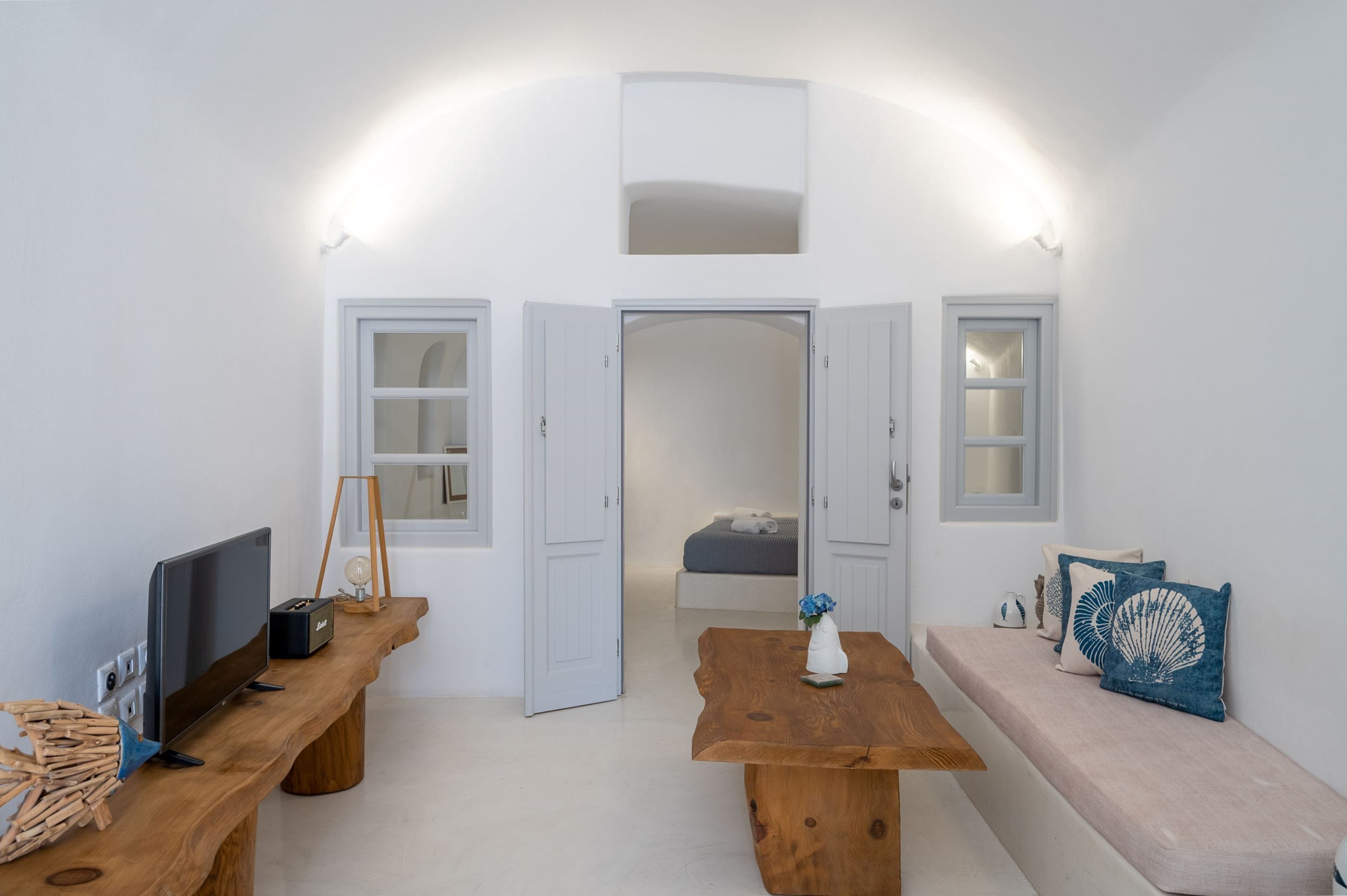 two bedroom sea view villa with hot tub - adrala | living room | 32-inch smart tv with satellite channels, tv