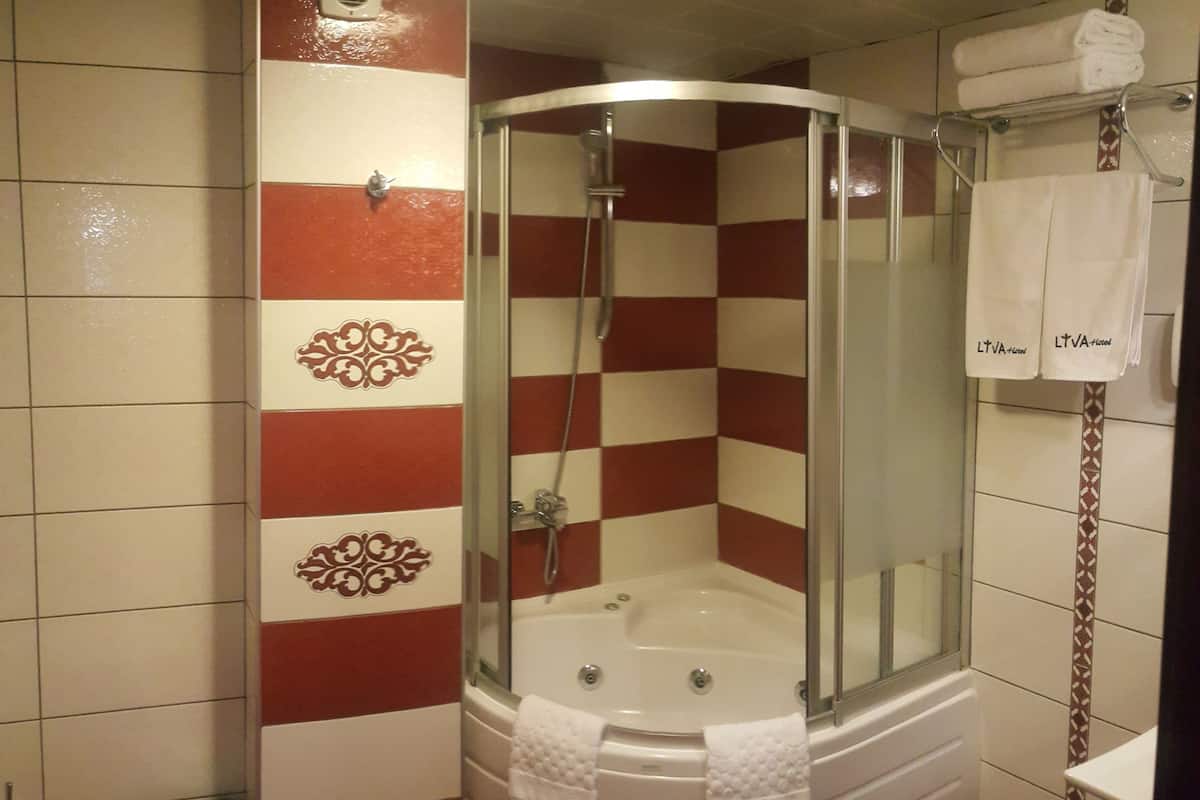 deluxe suite | bathroom | shower, free toiletries, hair dryer, slippers