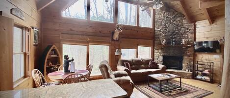 TV, fireplace, DVD player, stereo