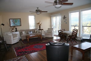 Smart TV, fireplace, DVD player, books