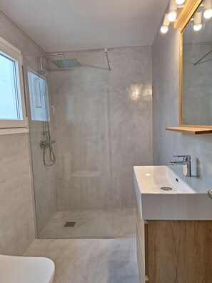 Bathtub, hair dryer, towels, soap