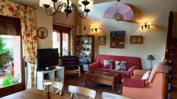 Een televisie, een dvd-speler, boeken en een stereo