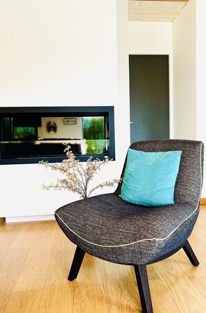 TV, fireplace, DVD player, books - Seaside Vacation Villa private SPA area +  indoor Pool + Jacuzzi + Shower (Plouescat)