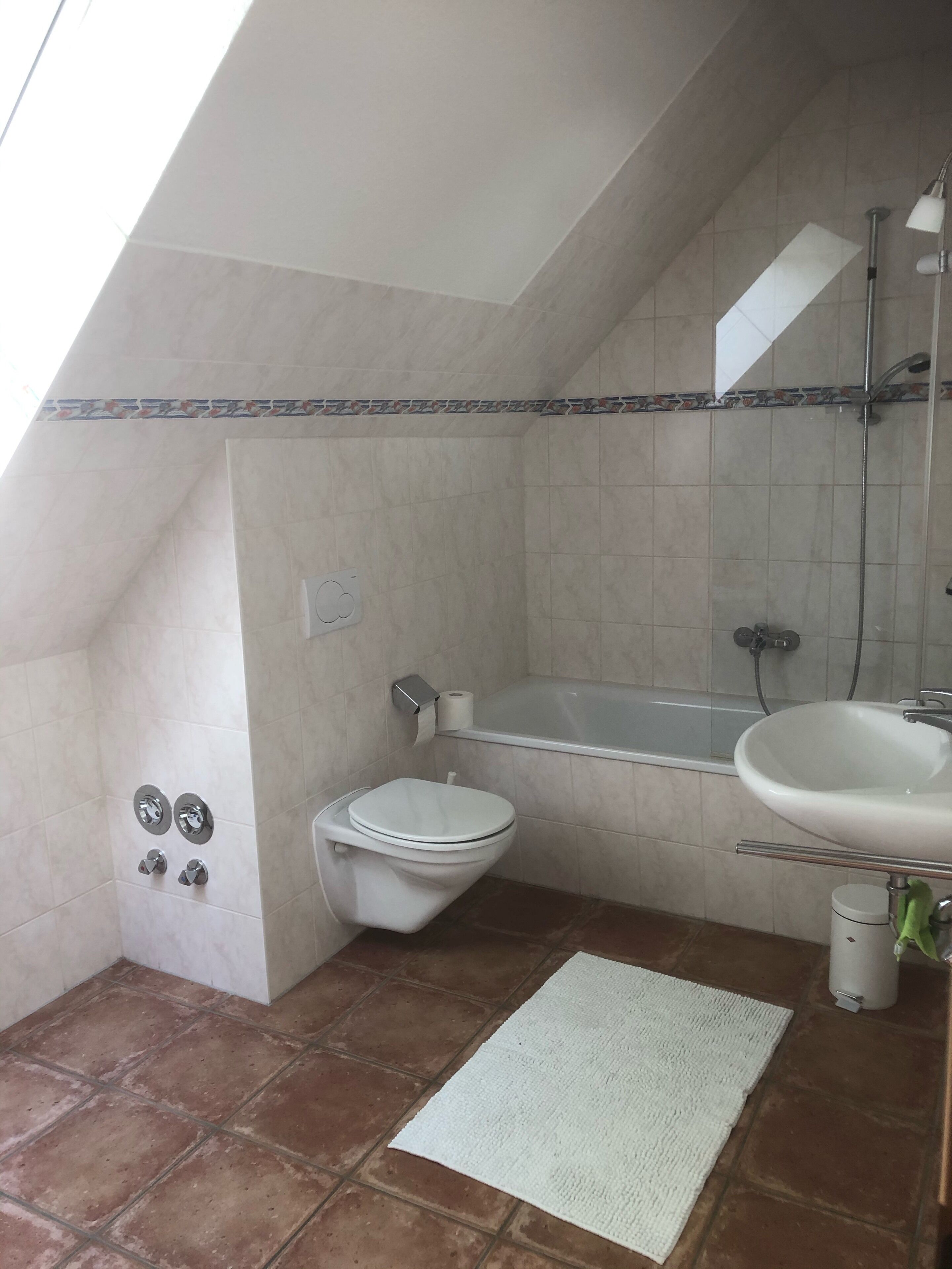 Een haardroger, handdoeken, zeep, toiletpapier