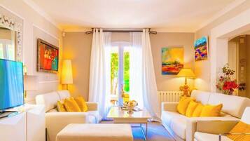 Smart-tv, een dvd-speler, boeken en een muziekbibliotheek