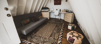 Tiny A-Frame and 6 acres for camping up in the mountains.