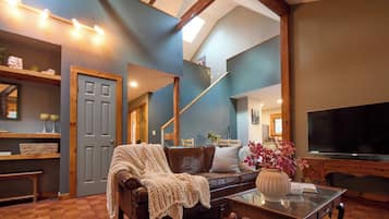 智能電視、壁爐、書籍、音響