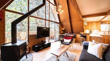 Télévision, cheminée, livres