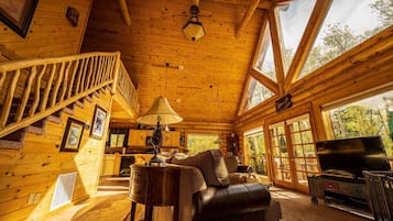Smart TV, fireplace, DVD player, books