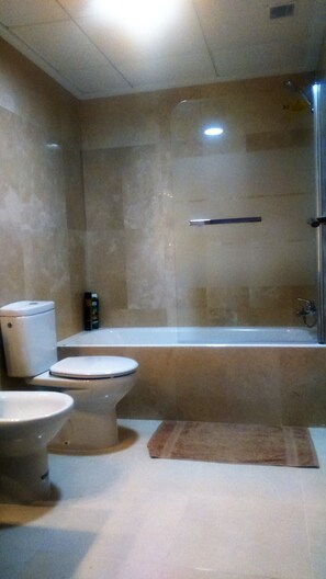 Duschwanne, Haartrockner, Bidet, Handtücher