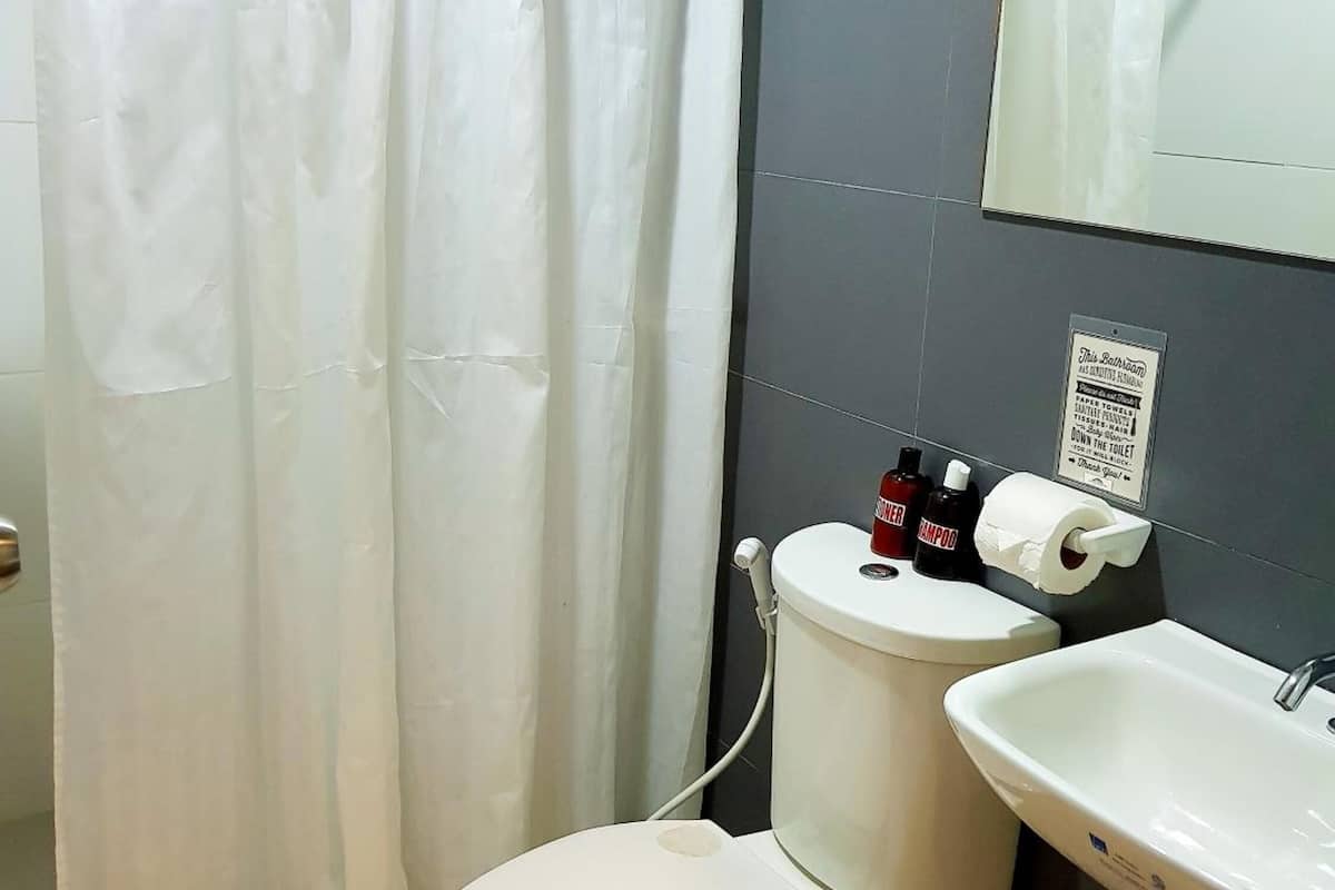 shower, rainfall showerhead, free toiletries, hair dryer