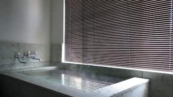Twin Room | Bathroom | Separate bathtub and shower, spring water bathtub, free toiletries