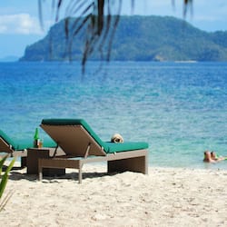 Private beach, white sand, beach shuttle, sun-loungers