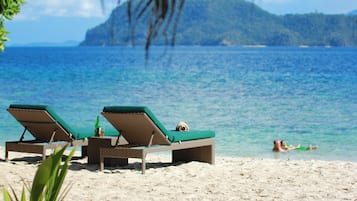 Private beach, white sand, beach shuttle, sun loungers