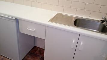 Fridge, microwave, coffee/tea maker, electric kettle