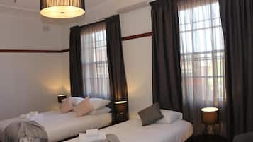 Desk, blackout curtains, free WiFi, bed sheets