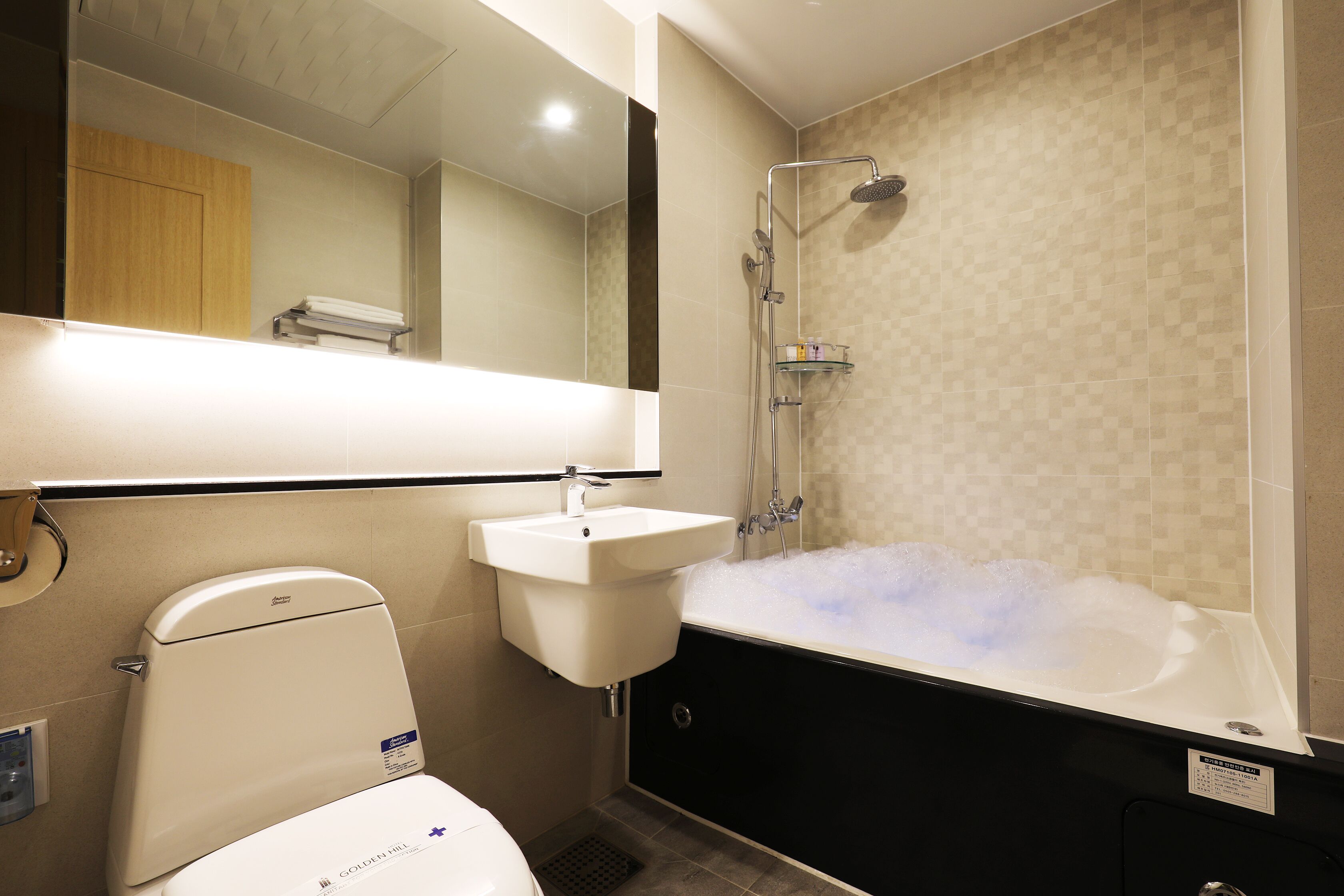 combined shower/bathtub, free toiletries, hair dryer, bathrobes