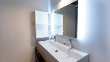 Separate tub and shower, free toiletries, hair dryer, bathrobes