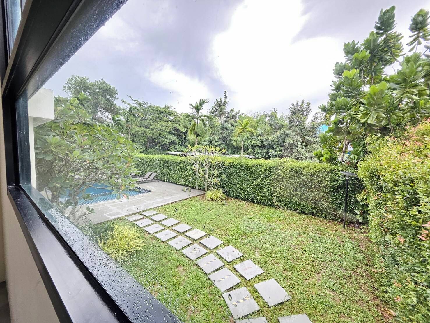 outdoor pool, pool loungers