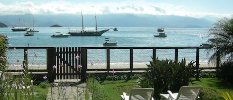 On the beach, sun-loungers, beach umbrellas, beach towels