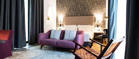 Deluxe-huone, 1 suuri parisänky, terassi | 1 makuuhuone, egyptinpuuvillaiset lakanat, ylelliset vuodevaatteet