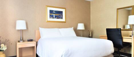 Premium bedding, desk, blackout curtains, iron/ironing board