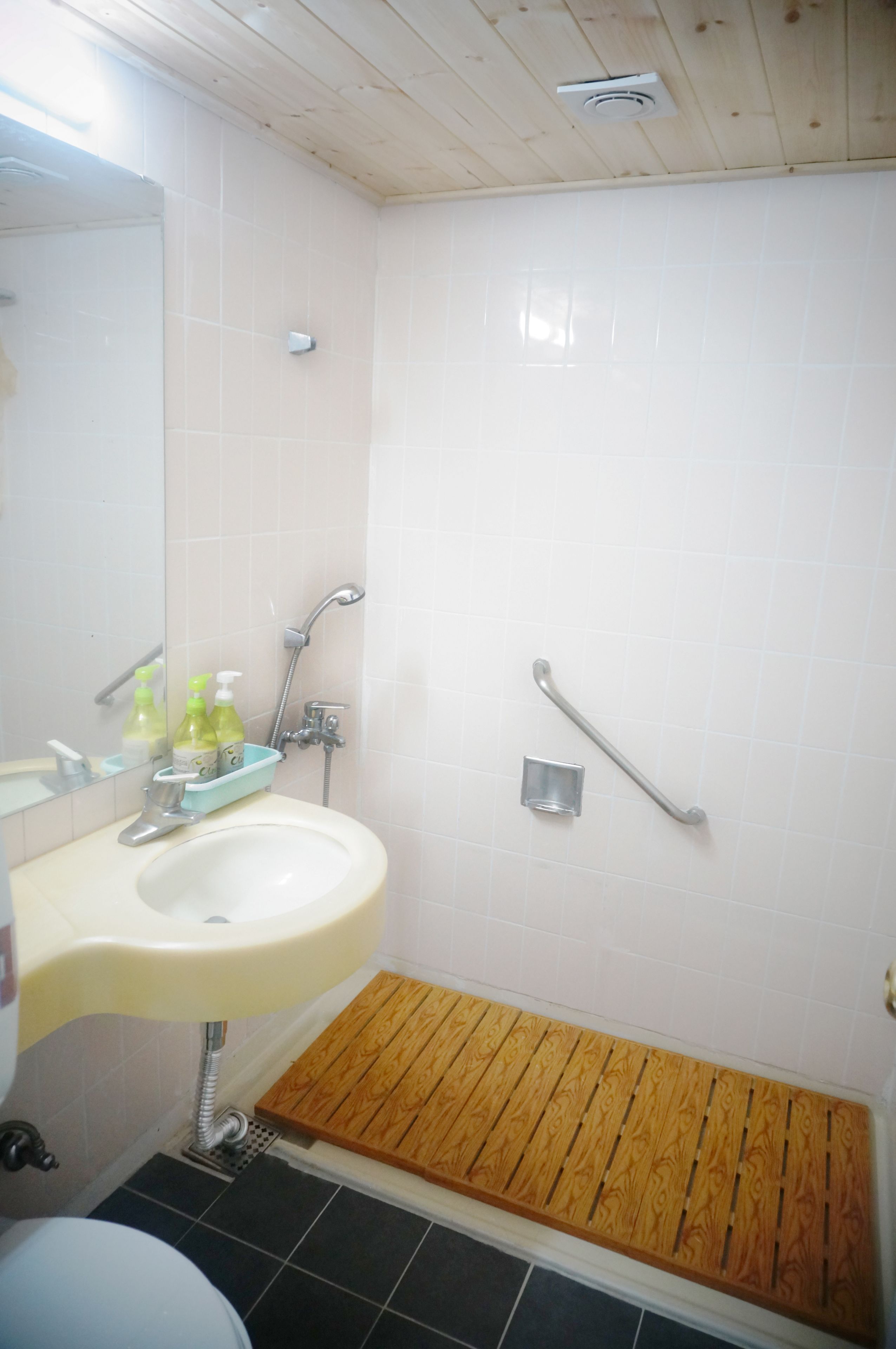 hair dryer, slippers, towels