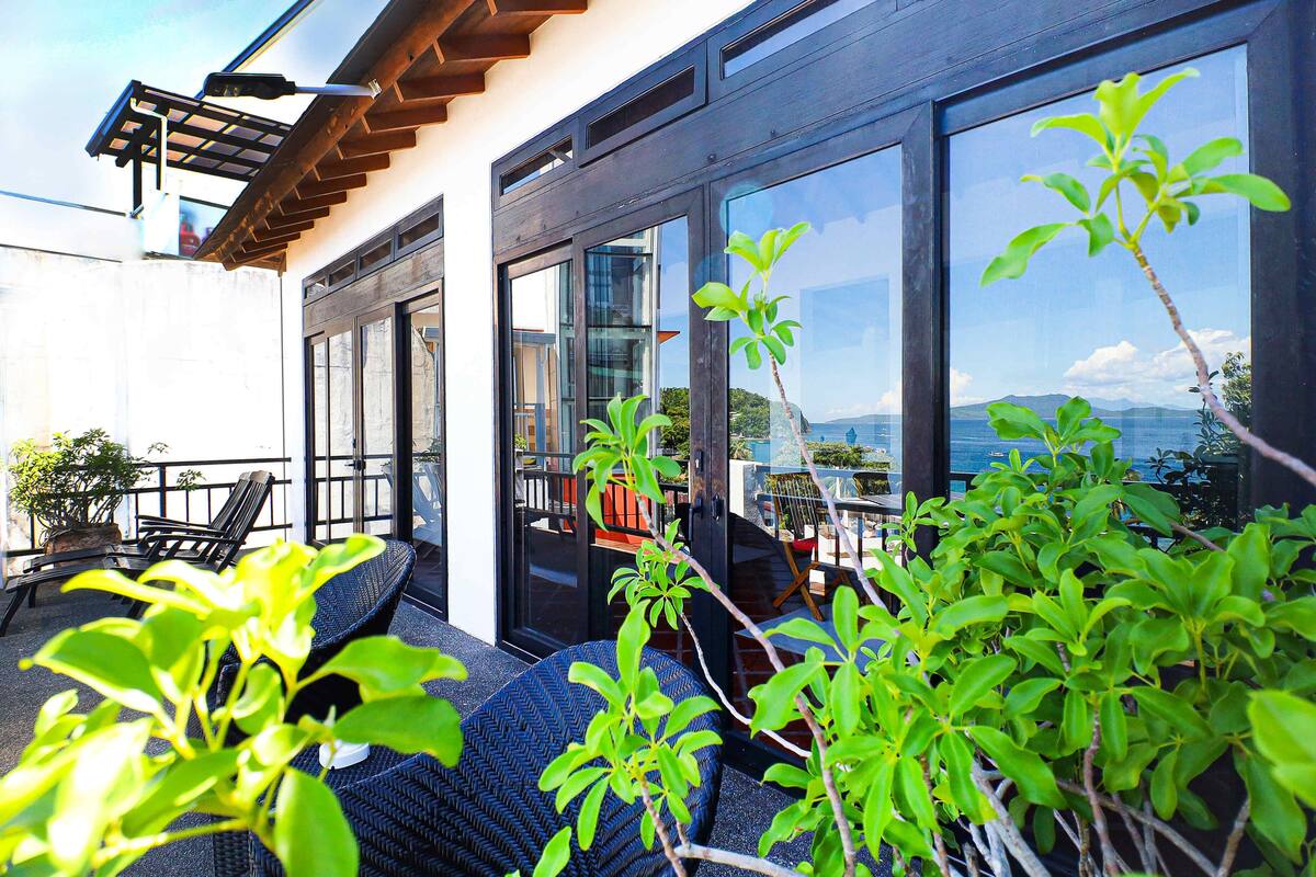 Premium villa, 2 slaapkamers, uitzicht op zee | Terras